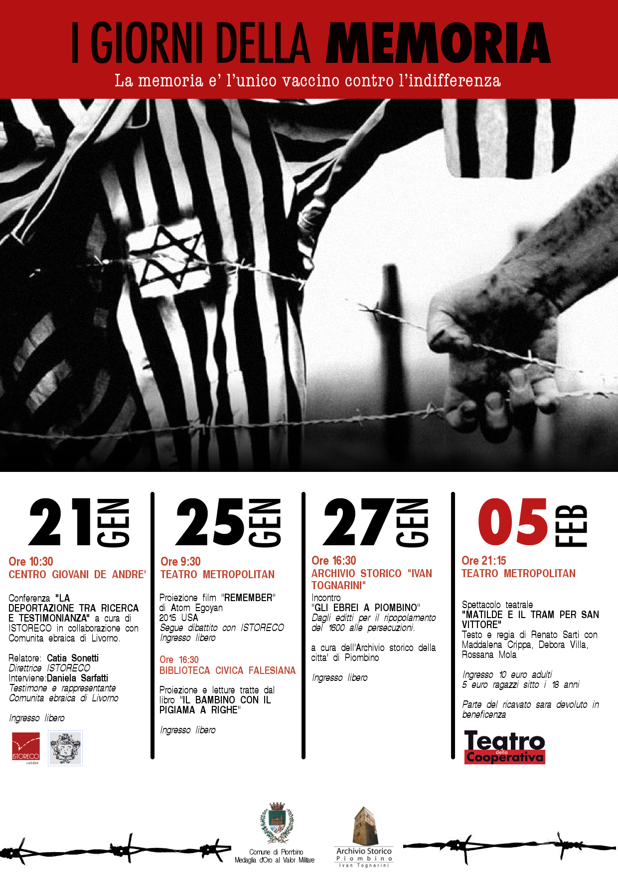 Teatro, conferenze, proiezioni. Le iniziative del Comune per ricordare la Shoa