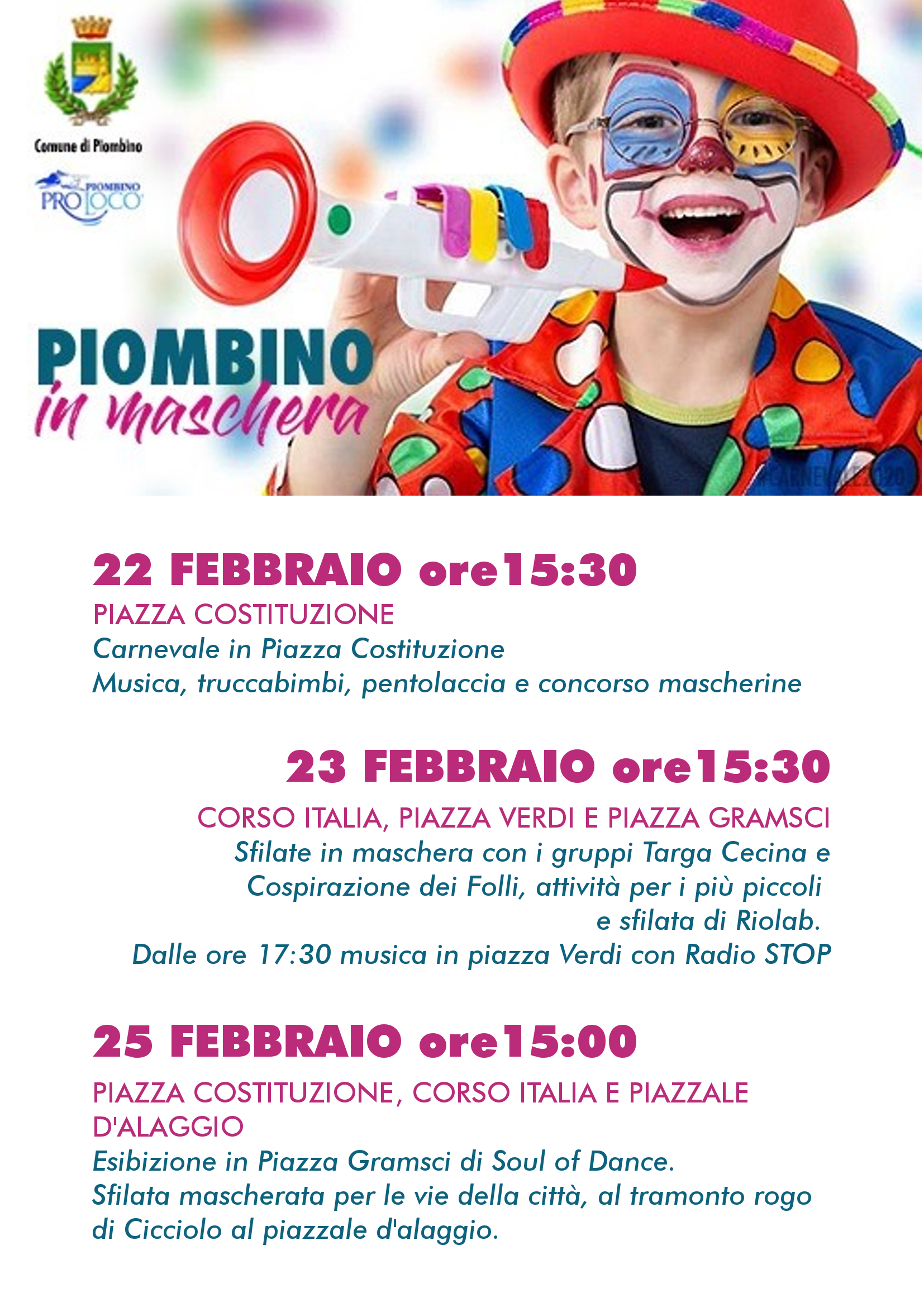 CARNEVALE PIOMBINESE: SFILATE MASCHERATE, STREET BANDS E ROGO DI CICCIOLO