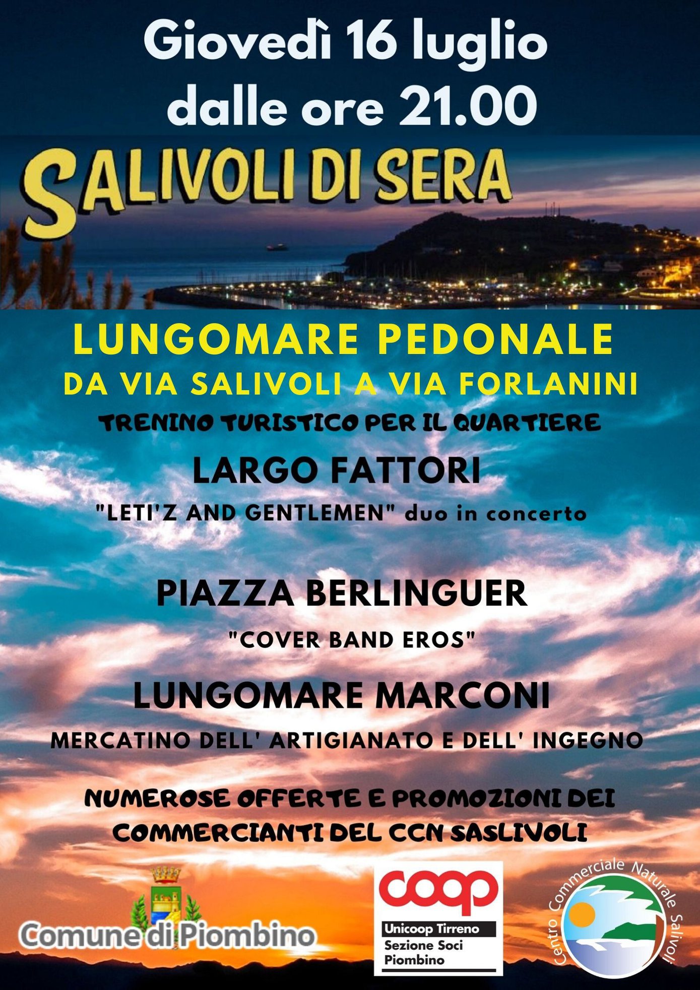 Lungomare Marconi ciclopedonale tutti i gioved&igrave; per Salivoli di Sera