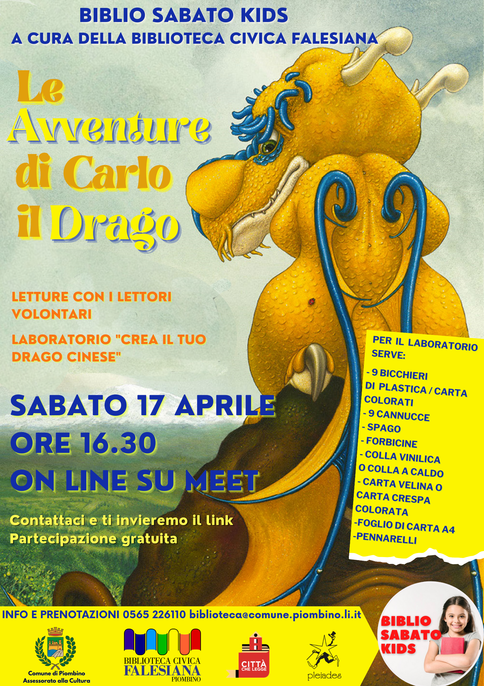 Sabato Biblio Kids, un nuovo appuntamento dedicato alle avventure di Carlo il drago