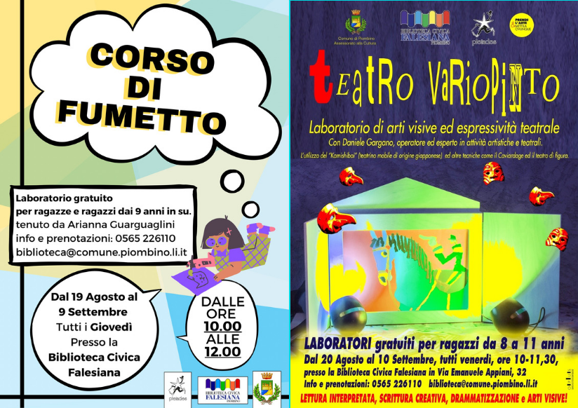 CORSO DI FUMETTO E TEATRO VARIOPINTO, TORNANO AD AGOSTO E SETTEMBRE I CORSI DELLA BIBLIOTECA