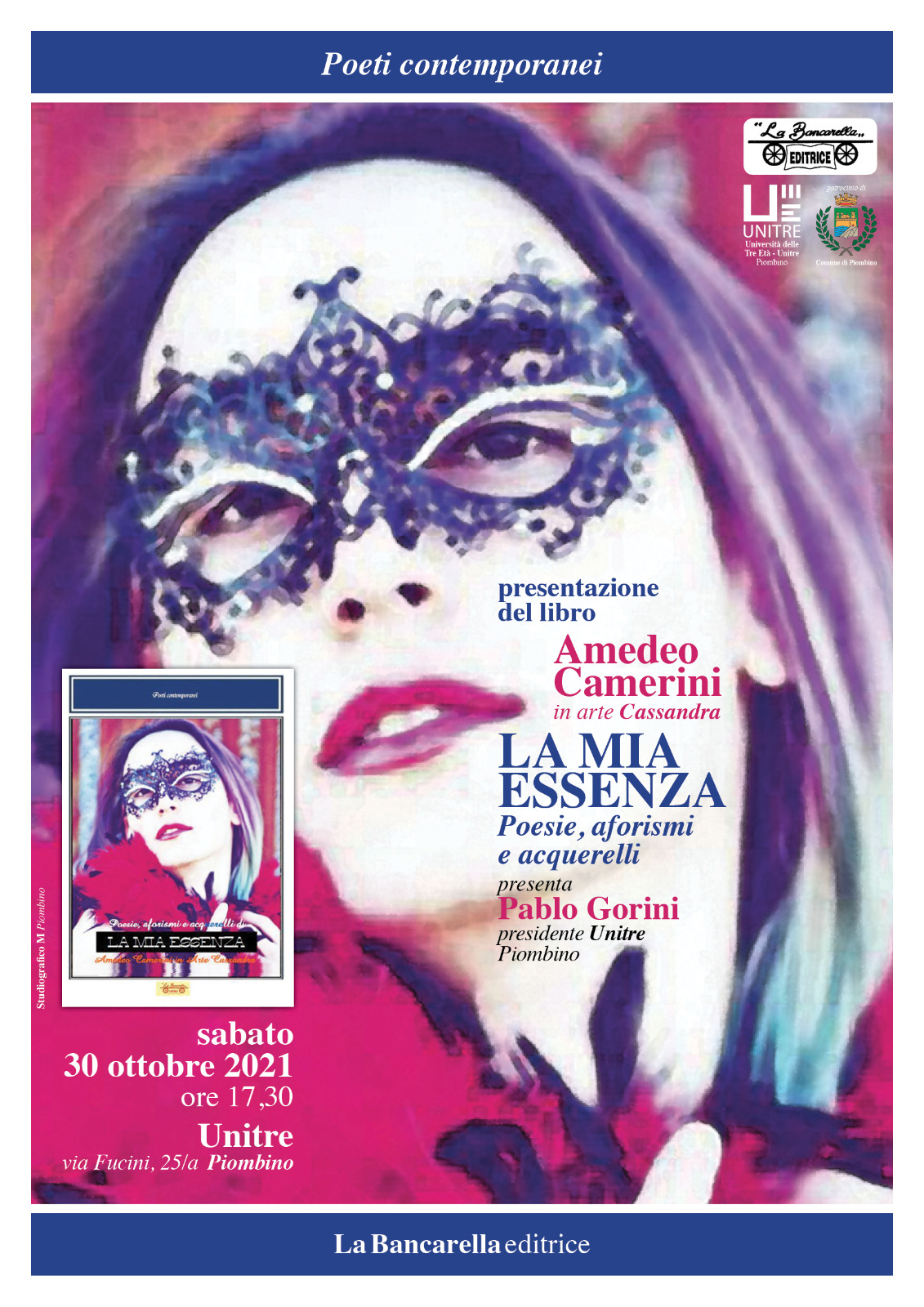 LA MIA ESSENZA, SABATO 30 OTTOBRE AMEDEO CAMERINI PRESENTA LA SUA RACCOLTA DI POESIE, AFORISMI E ACQUERELLI