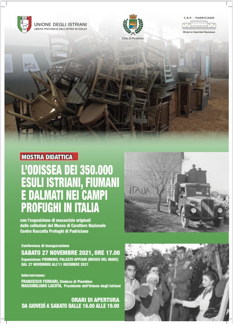 L�ODISSEA DEI 350.000 ESULI ISTRIANI, FIUMANI E DALMATI, A PALAZZO APPIANI LA MOSTRA DELL�UNIONE DEGLI ISTRIANI