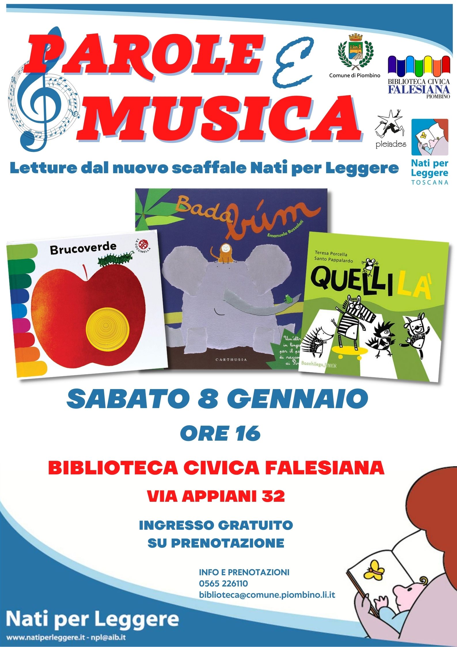 PAROLE E MUSICA, SABATO 8 GENNAIO ALLA BIBLIOTECA VERR� INAUGURATO IL NUOVO SCAFFALE NATI PER LEGGERE