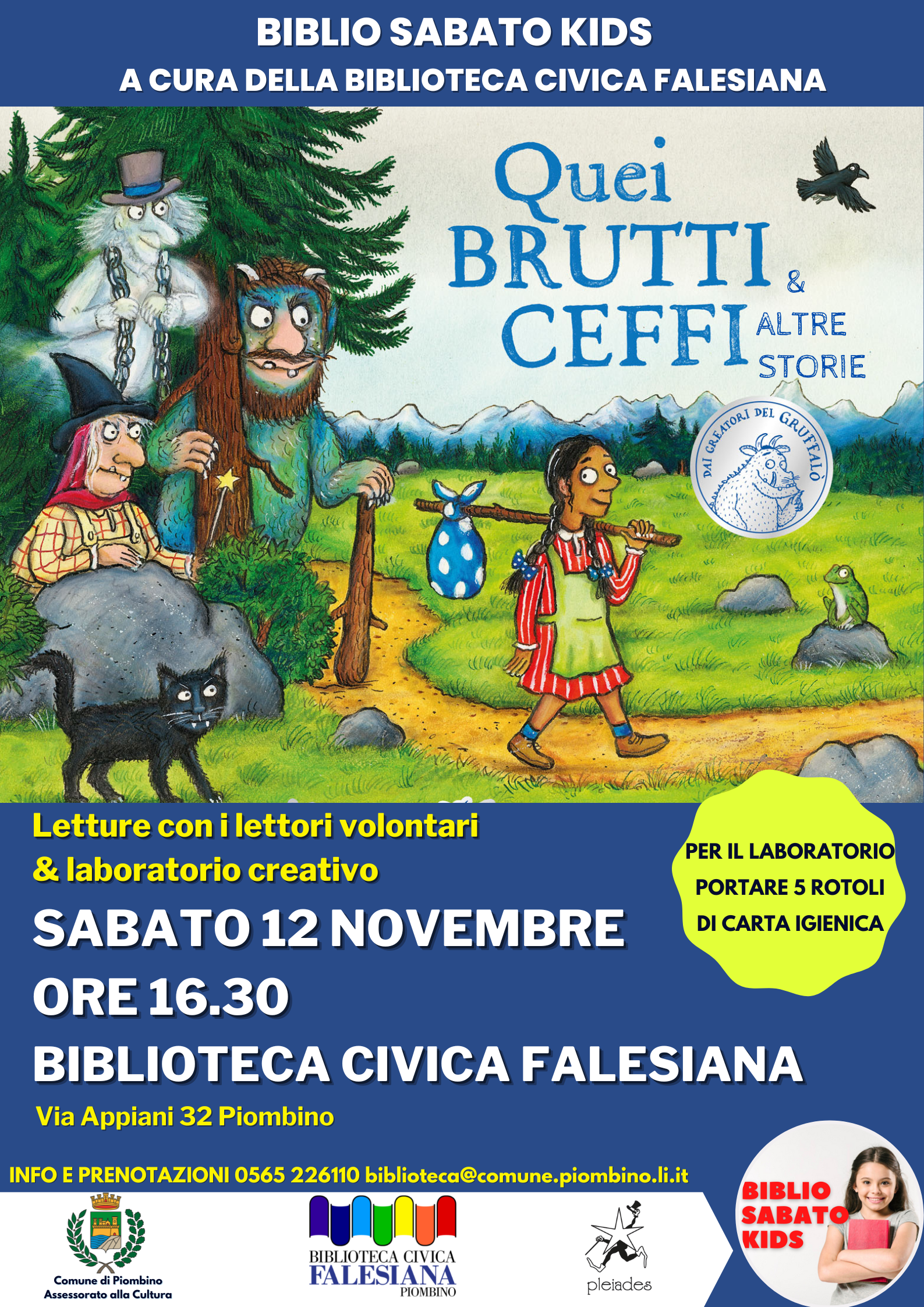 Gli appuntamenti del sabato in biblioteca per i bambini in programma il 12 novembre 