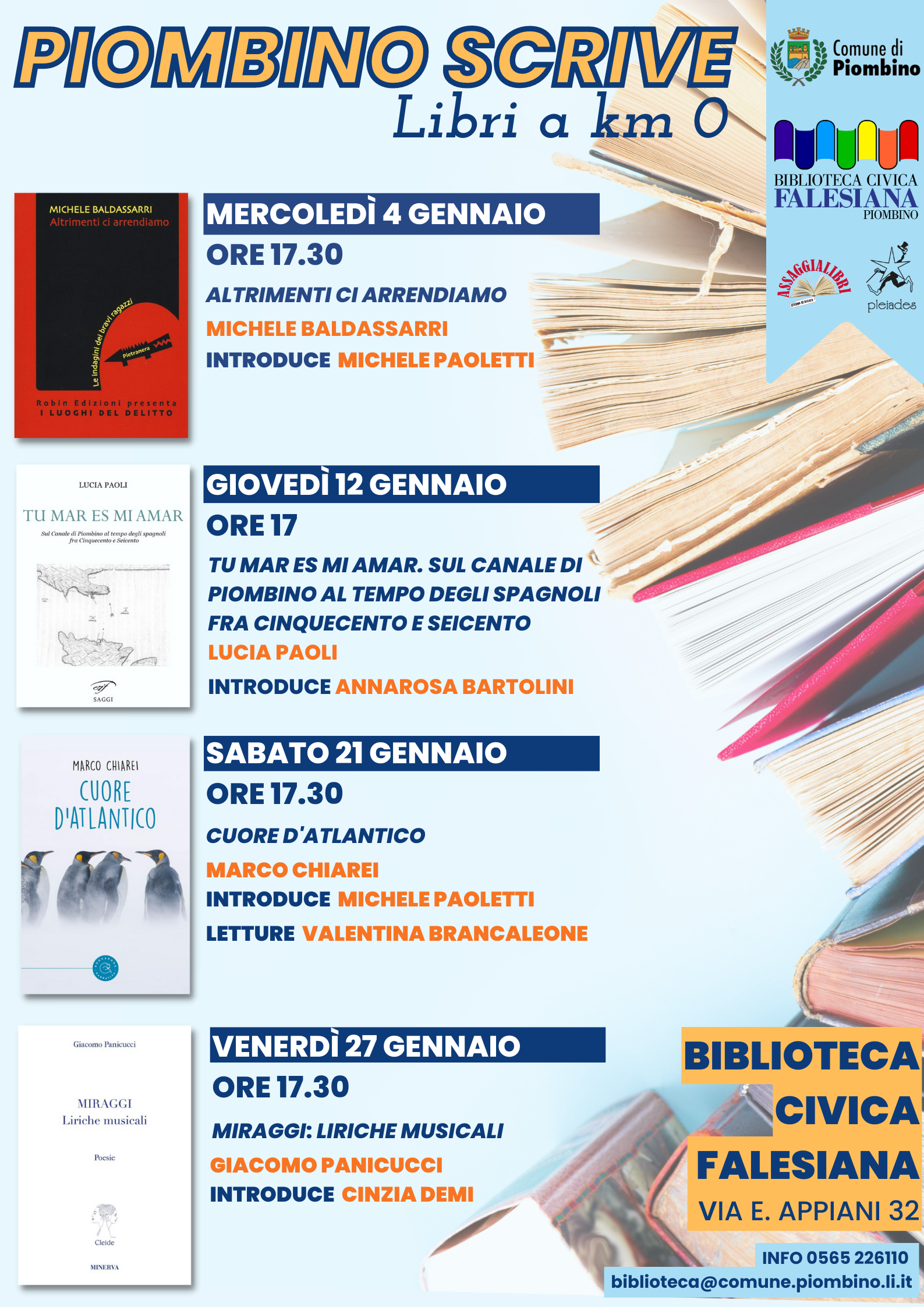Piombino Scrive: libri a KM 0! Nuovi incontri con autori locali alla Biblioteca Civica Falesiana nel mese di gennaio 2023