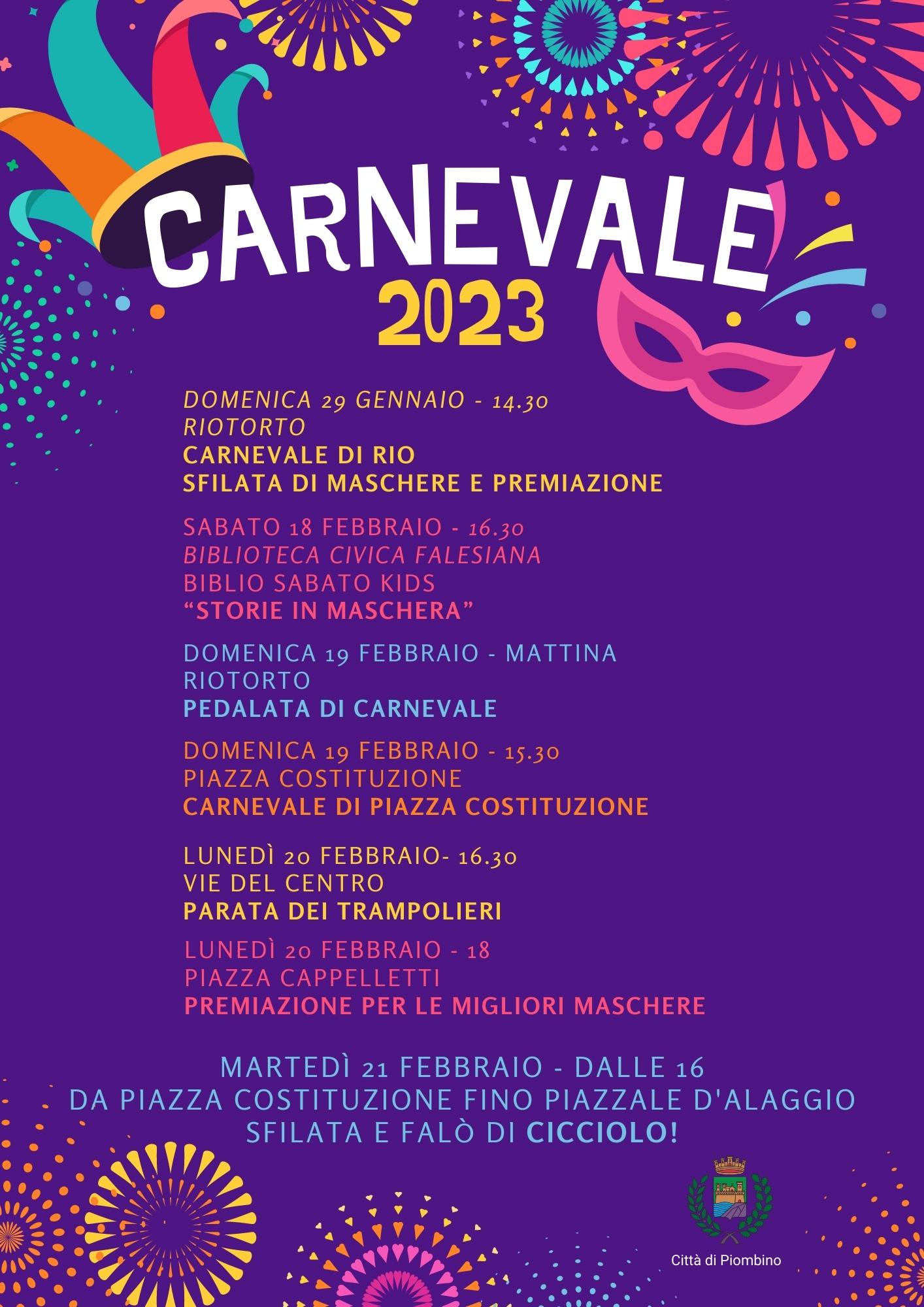 Carnevale 2023:il Comune di Piombino ricordagli eventi dasabatofino a marted grasso
