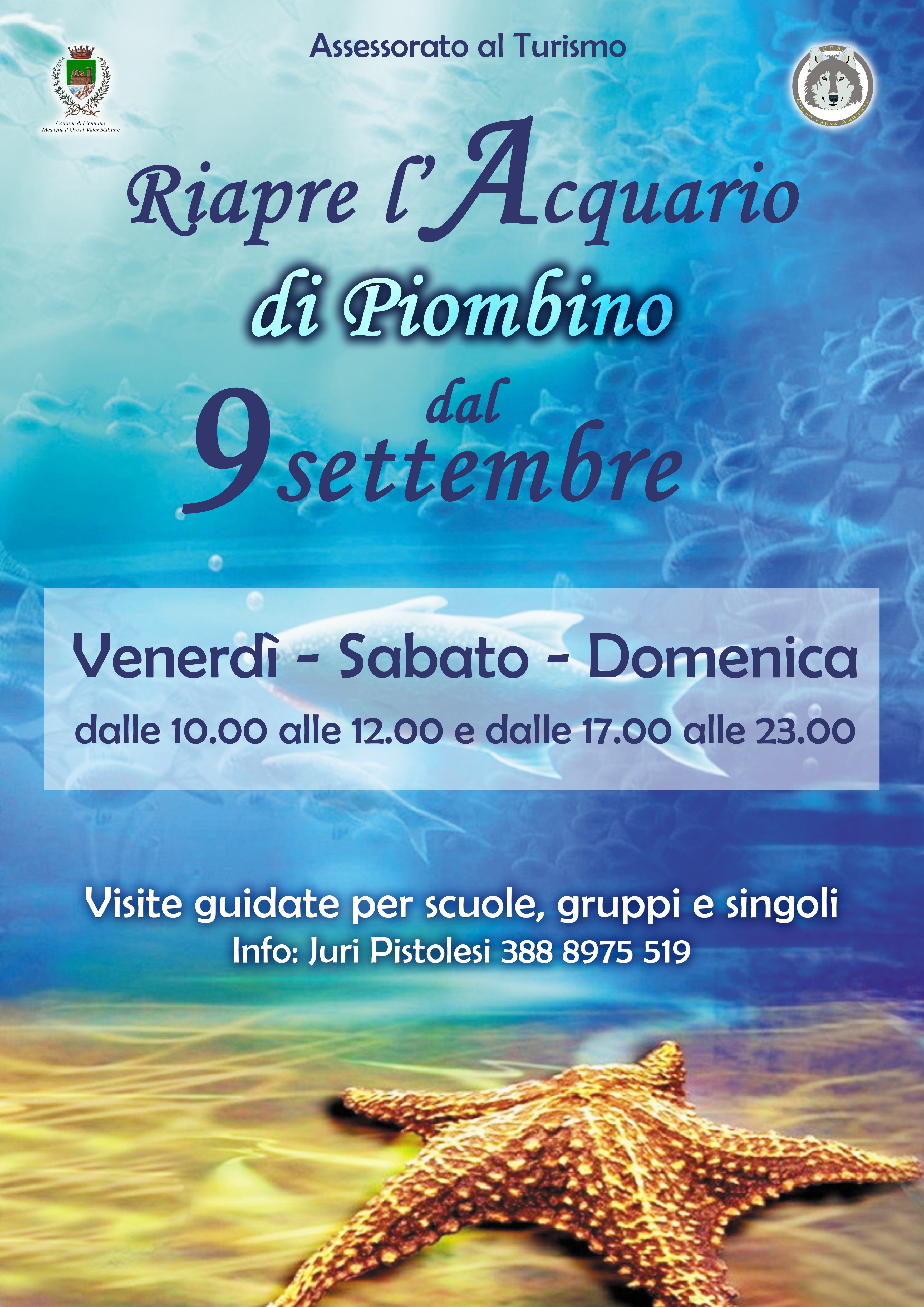 Venerd&igrave; 9 settembre alle ore 18.00 riapre al pubblico l\'Acquario di palazzo Appiani